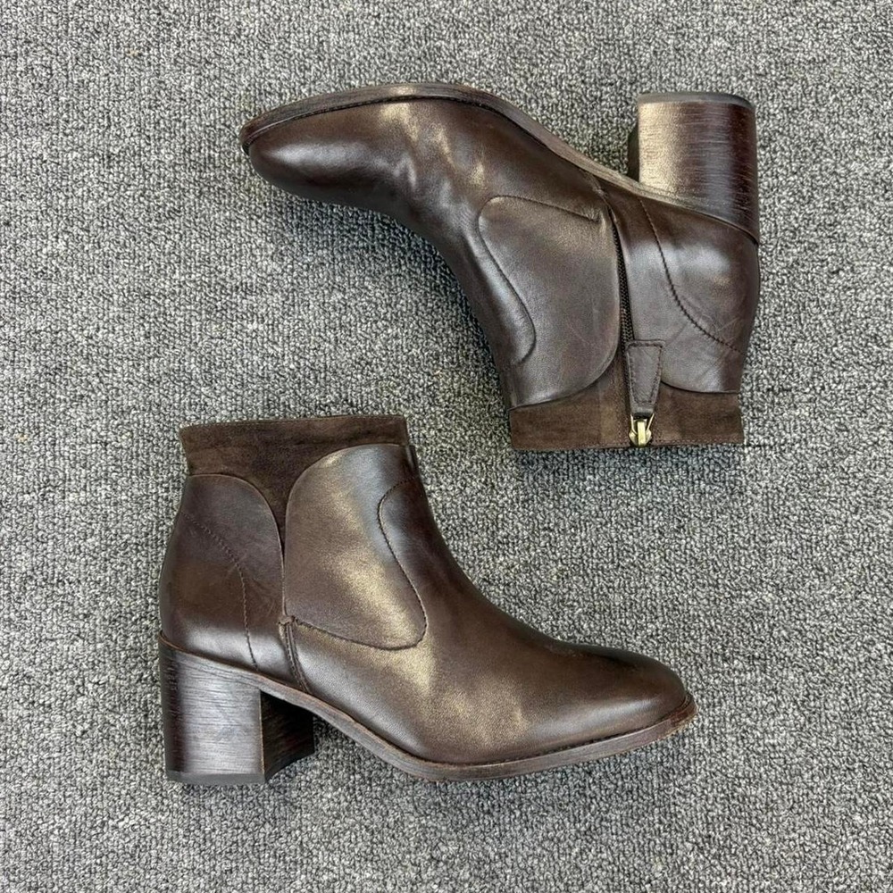 Women's Johnston & Murphy Brown Leather Side Zip Campus Heel Ankle Boots Size 8